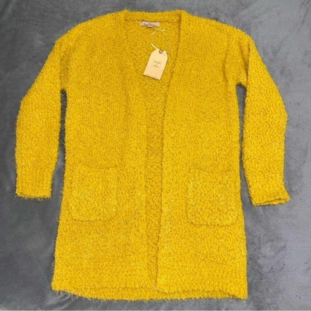 Nubby sweater cardigan duster mustard‎ yellow size small